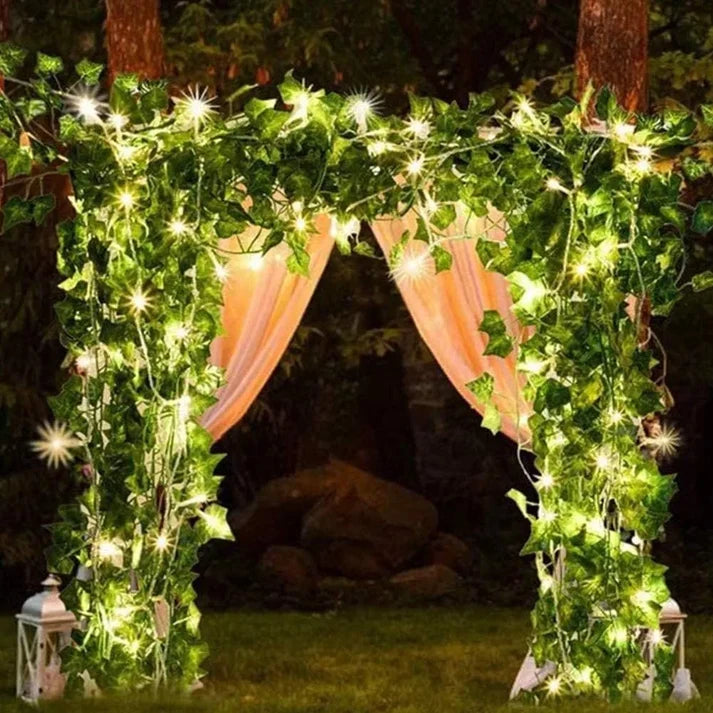 Guirnalda Enredadera Artificial con Luces Solares LED para Balcón, Jardín, Terraza y Pared