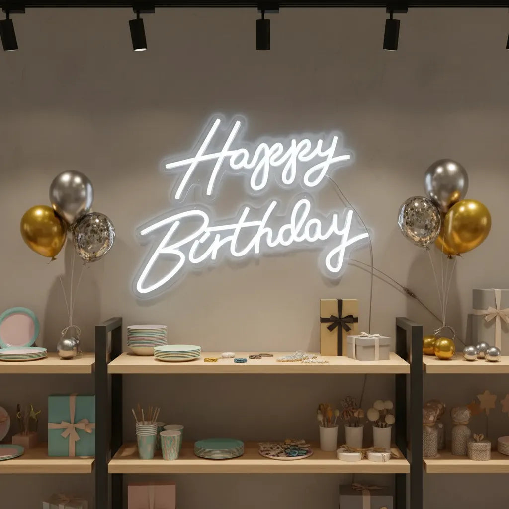 Letrero Neón Led Happy Birthday Luz Blanca 220v