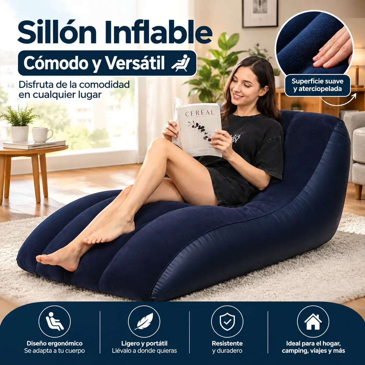 Sillón Inflable Tipo Sofá Aterciopelado Resistente Y Cómodo.