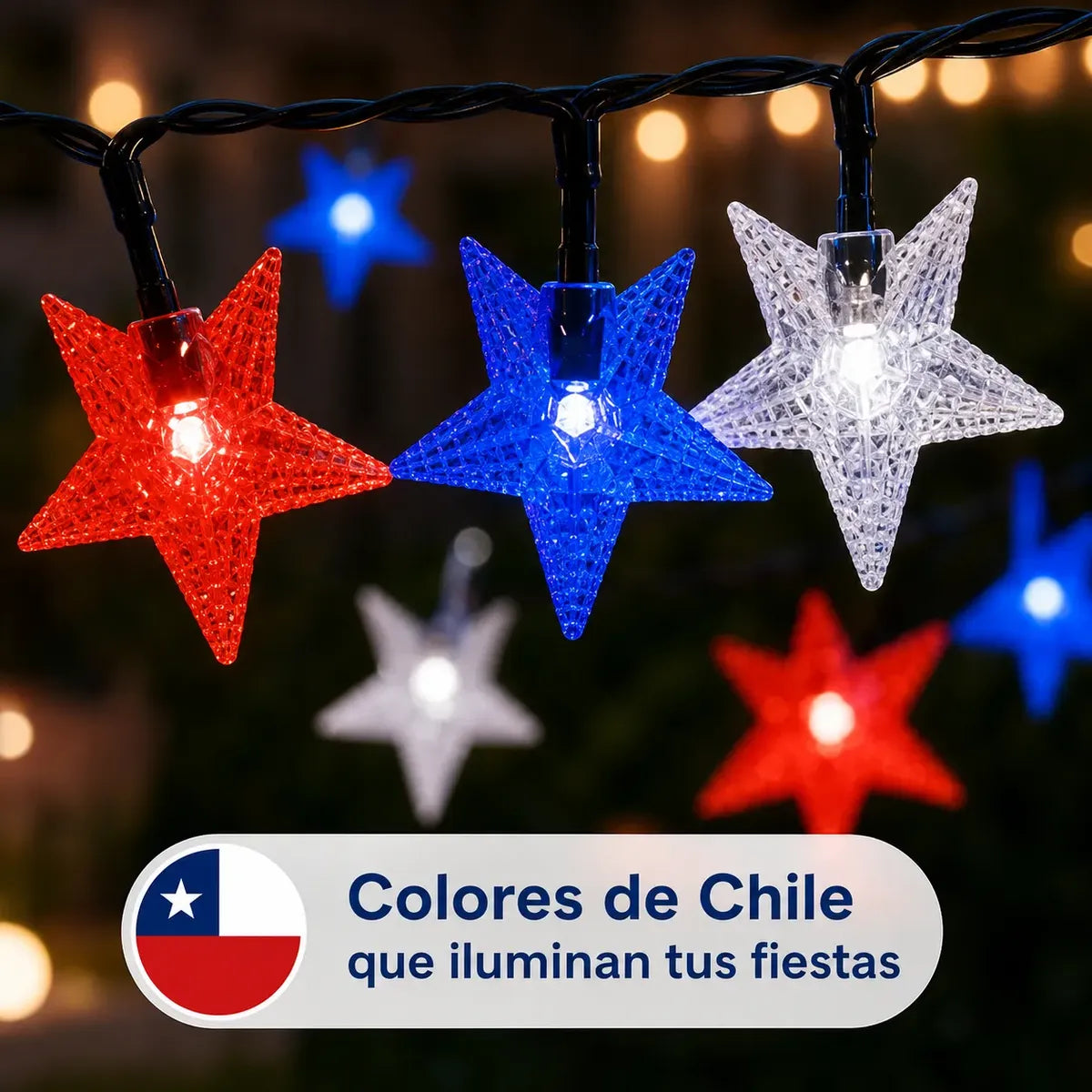 Guirnalda Luces Led Estrellas 20mtr Tricolor Fiestas Patrias