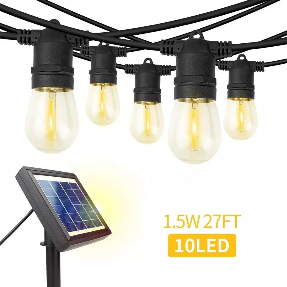 Guirnalda Solar Led 10 Ampolletas 5 Metros Luz Cálida 2700k