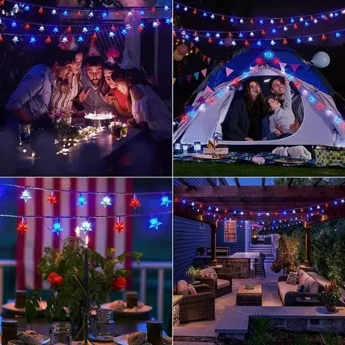 Guirnalda Terraza Solar 10mtr Estrellas Fiestas Patrias Color De Las Luces Rojo/blanco/azul
