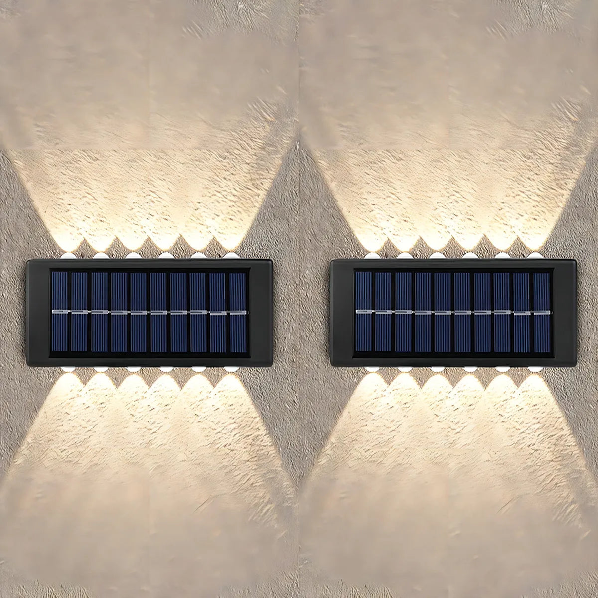 Pack De 2 Foco Aplique De Muro Solar 12 Led Cálida Estructura Negro