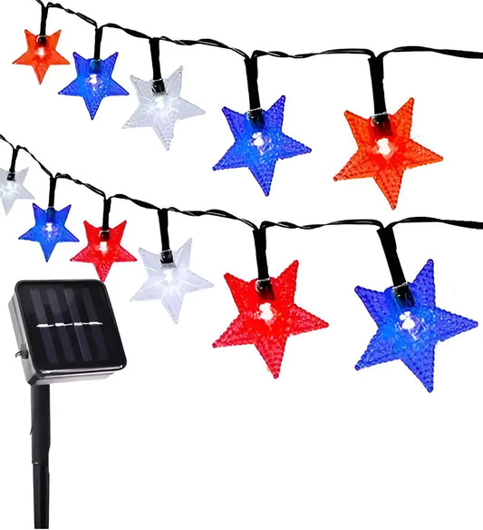 Guirnalda Terraza Solar 10mtr Estrellas Fiestas Patrias Color De Las Luces Rojo/blanco/azul