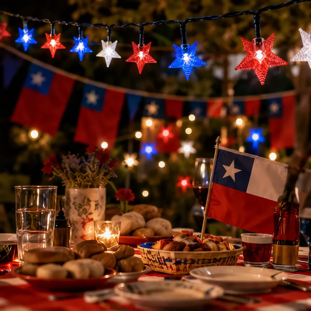 Guirnalda Luces Led Estrellas 20mtr Tricolor Fiestas Patrias