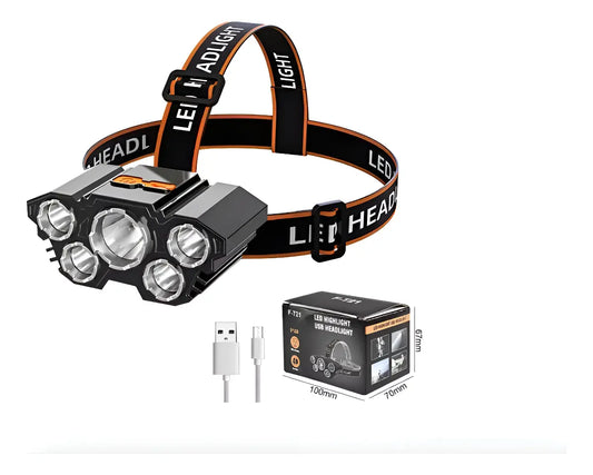 Linterna De Cabeza Frontal 5 Leds  Recargable Usb 4 Tiempos