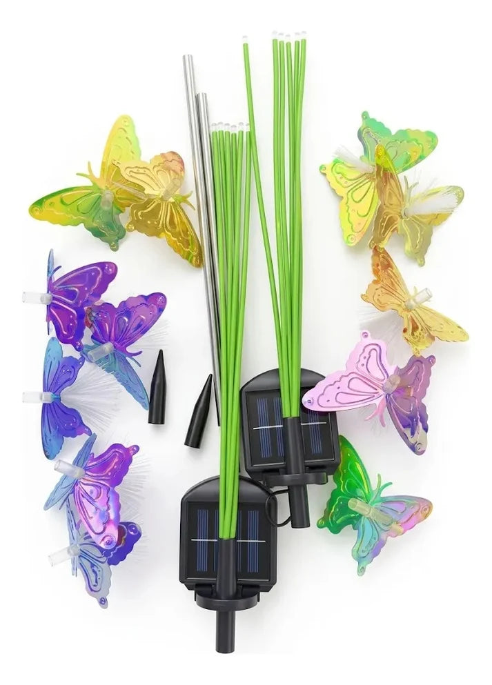 Pack 2 Estacas Solares Mariposa 70cm Luz Cálida para Jardín, Patio y Terraza