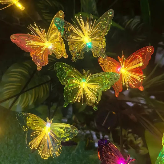 Pack 2 Estacas Solares Mariposa 70cm Luz Cálida para Jardín, Patio y Terraza