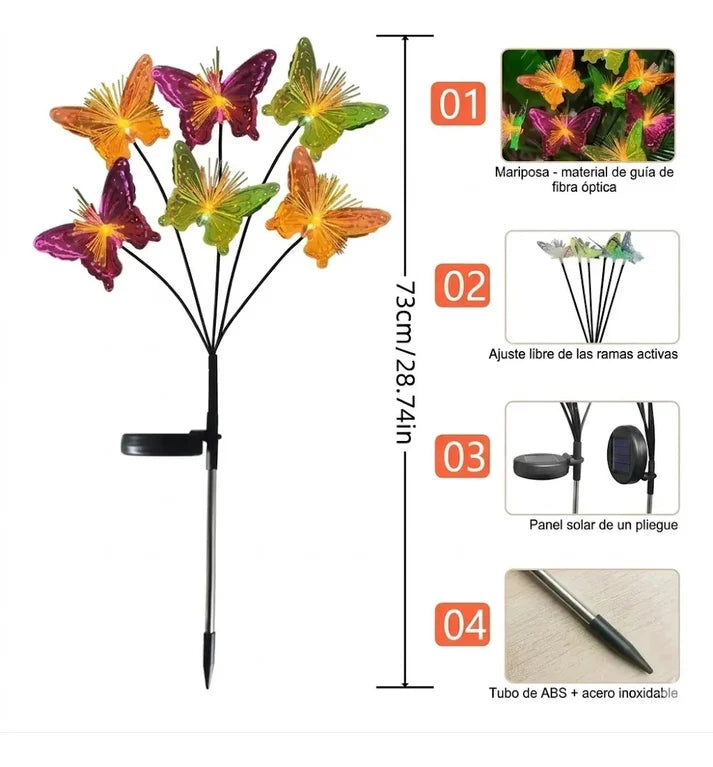 Pack 2 Estacas Solares Mariposa 70cm Luz Cálida para Jardín, Patio y Terraza