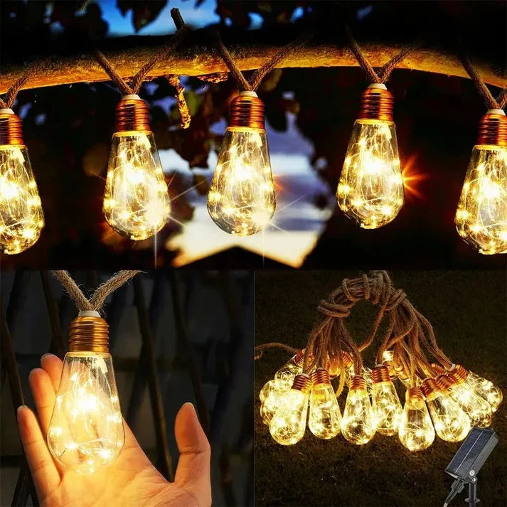 Guirnalda Solar Exterior 10m 16 Luces LED Vintage Cálidas para Jardín, Patio, Terraza y Fiestas