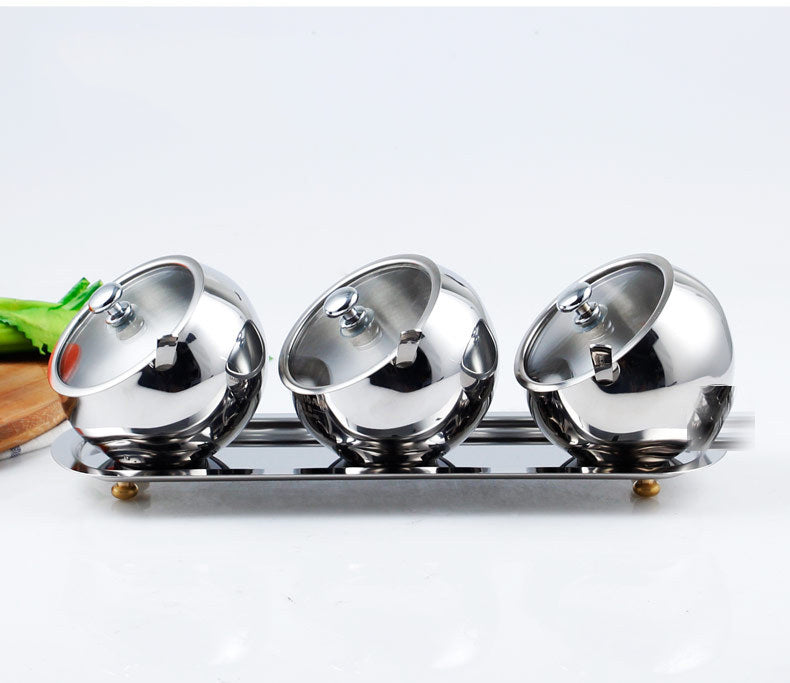 Set Condimentero Acero Inoxidable 3 Pzs Con Bandeja