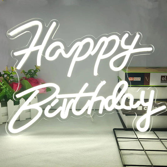 Letrero Neón Led Happy Birthday Luz Blanca 220v