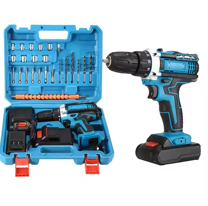 Taladro Percutor Inalámbrico 24 Piezas + 2 Baterías 3ah Turquesa 60hz