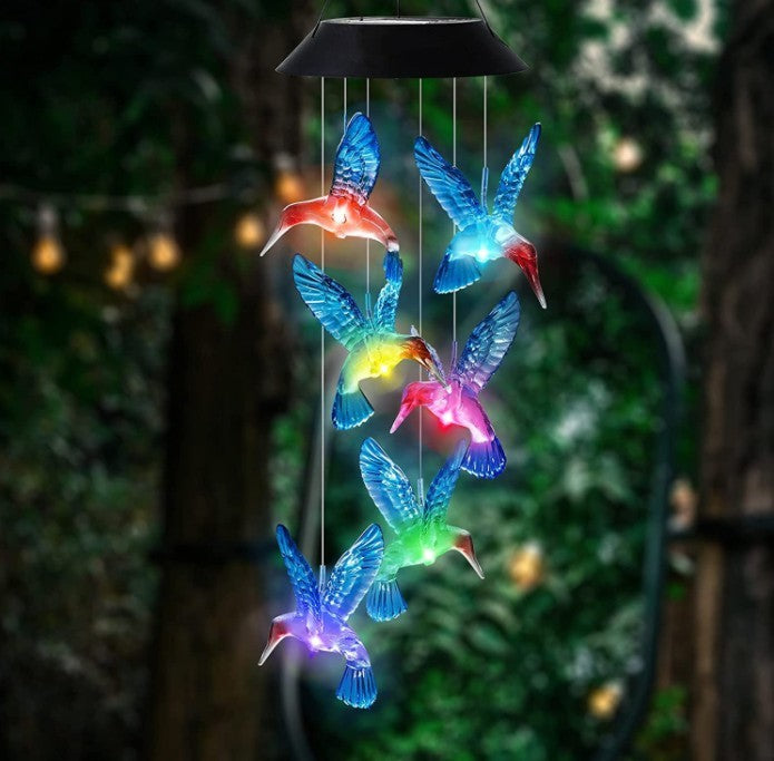 Luz LED Solar De Colores Con Campanilla De Viento En Forma De Colibrís