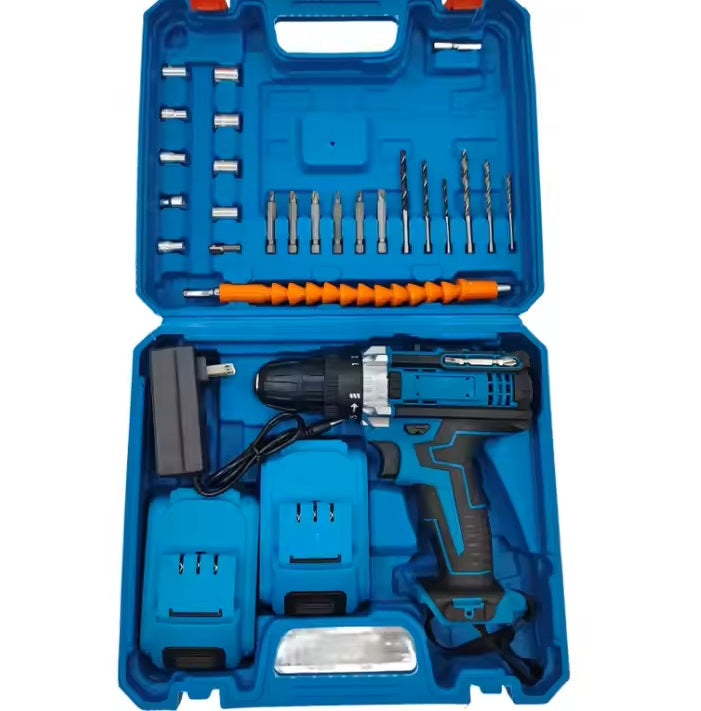 Taladro Percutor Inalámbrico 24 Piezas + 2 Baterías 3ah Turquesa 60hz