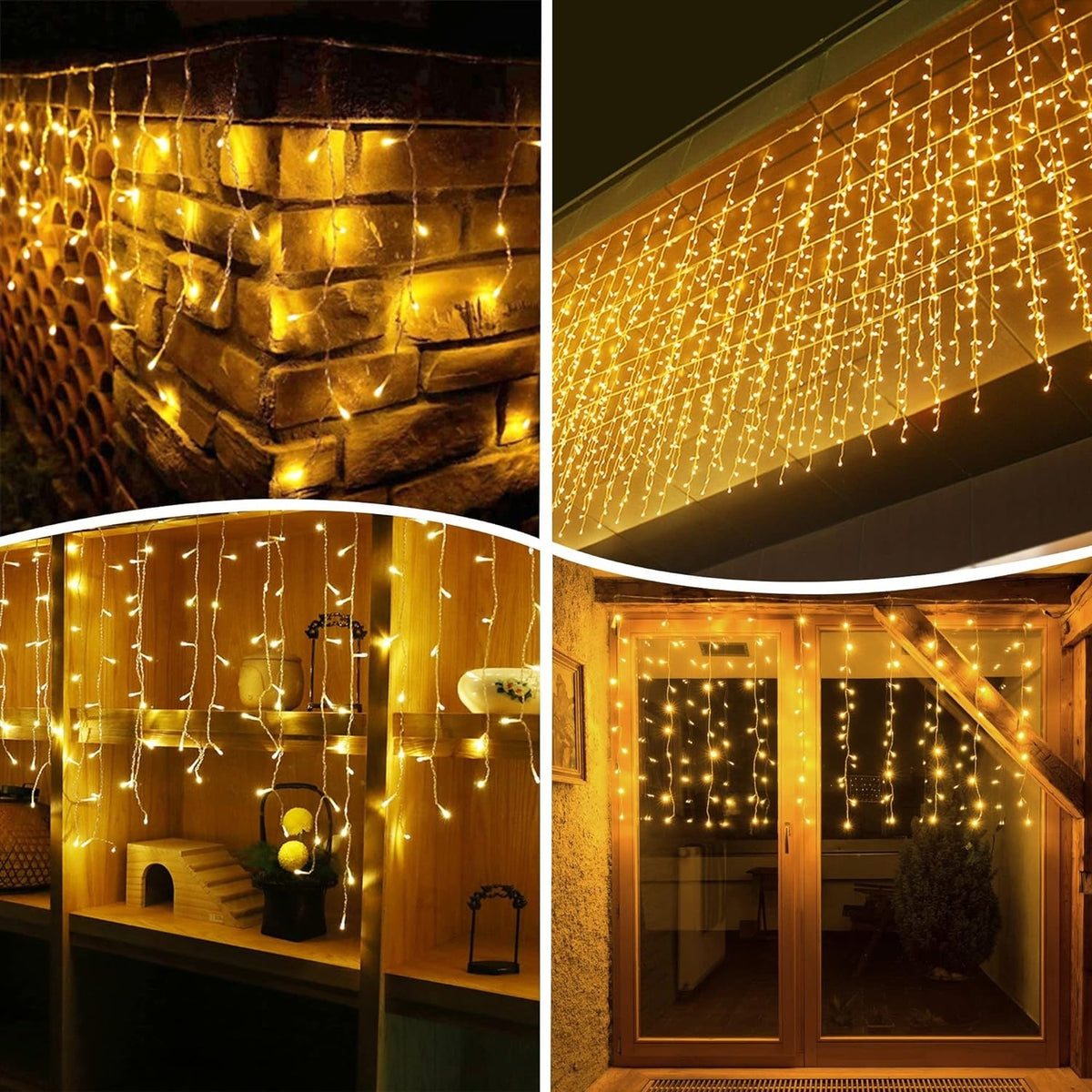 Pack 4 Cortinas LED Cascada 3 m para Navidad, Ventanas y Terraza