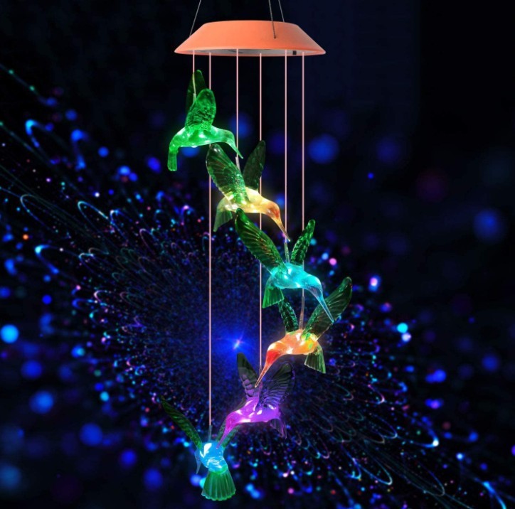 Luz LED Solar De Colores Con Campanilla De Viento En Forma De Colibrís