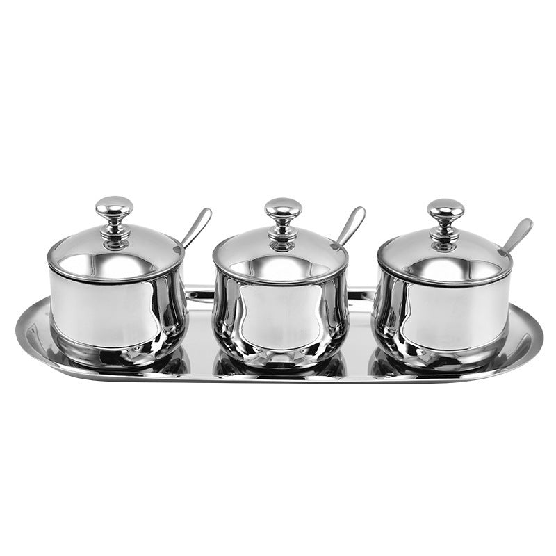 Set Condimentero Acero Inoxidable 3 Pzs Con Bandeja