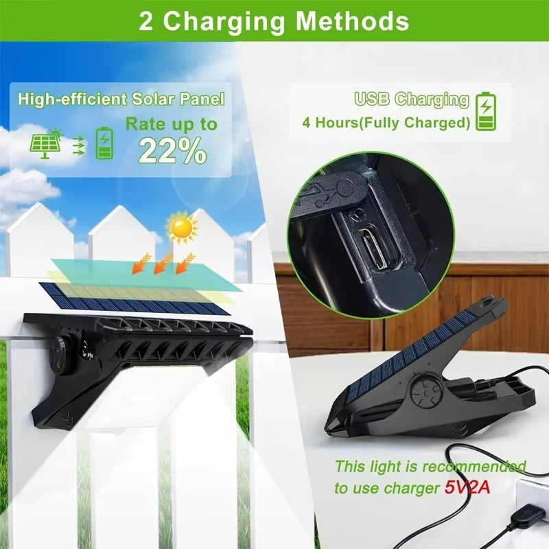 Foco Solar Led Tipo Pinzas Exterior Portátil Recargable