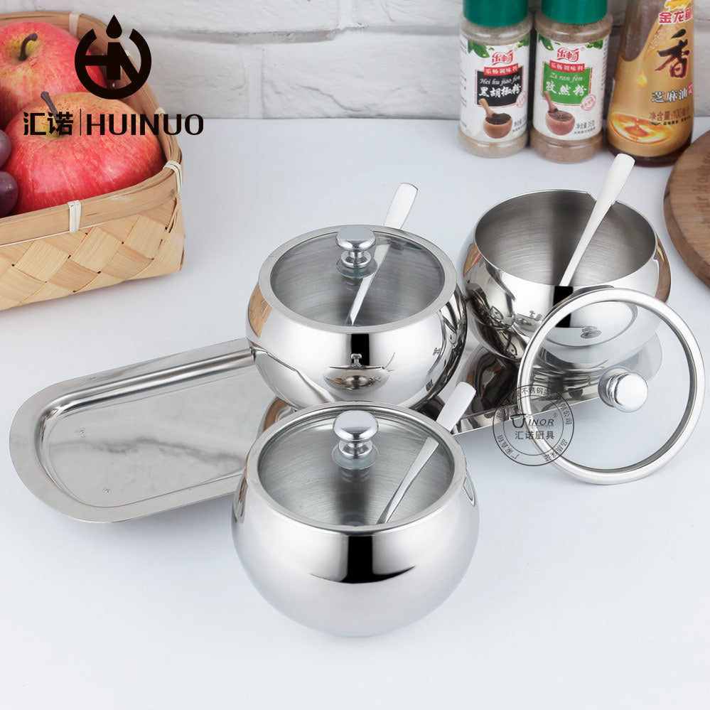 Set Condimentero Acero Inoxidable 3 Pzs Con Bandeja