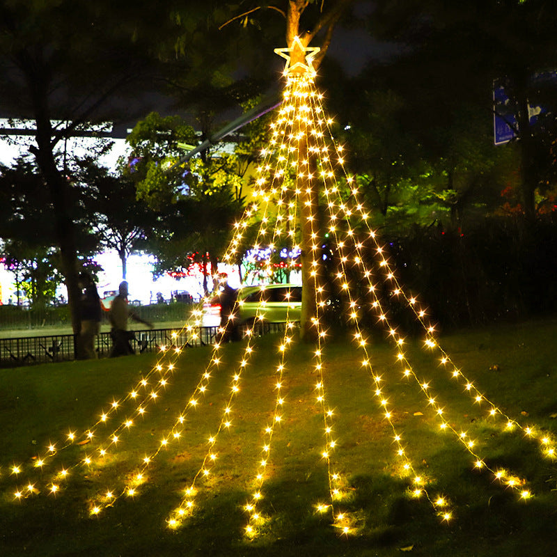 Cortina Solar LED de Estrella 5 m Multicolor con Control Remoto para Navidad, Jardín y Terraza
