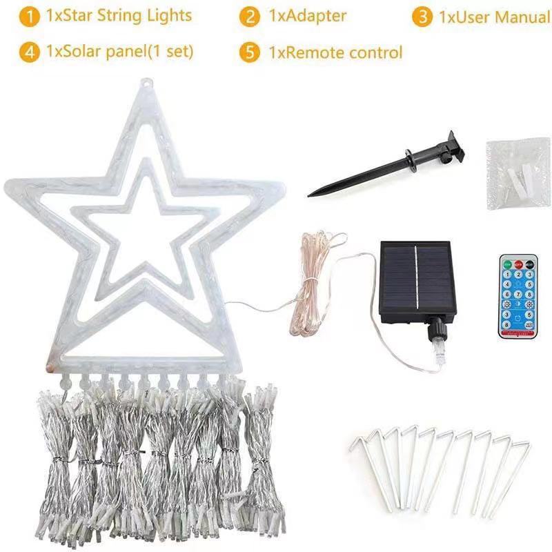 Cortina Solar LED de Estrella 5 m Multicolor con Control Remoto para Navidad, Jardín y Terraza