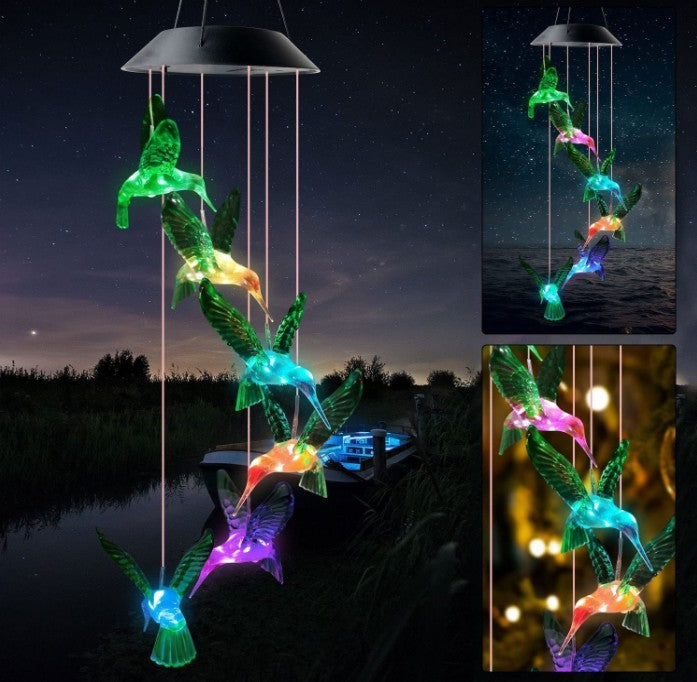 Luz LED Solar De Colores Con Campanilla De Viento En Forma De Colibrís