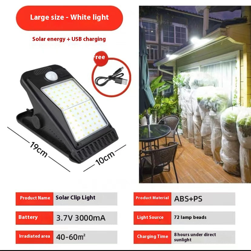 Foco Solar Led Tipo Pinzas Exterior Portátil Recargable