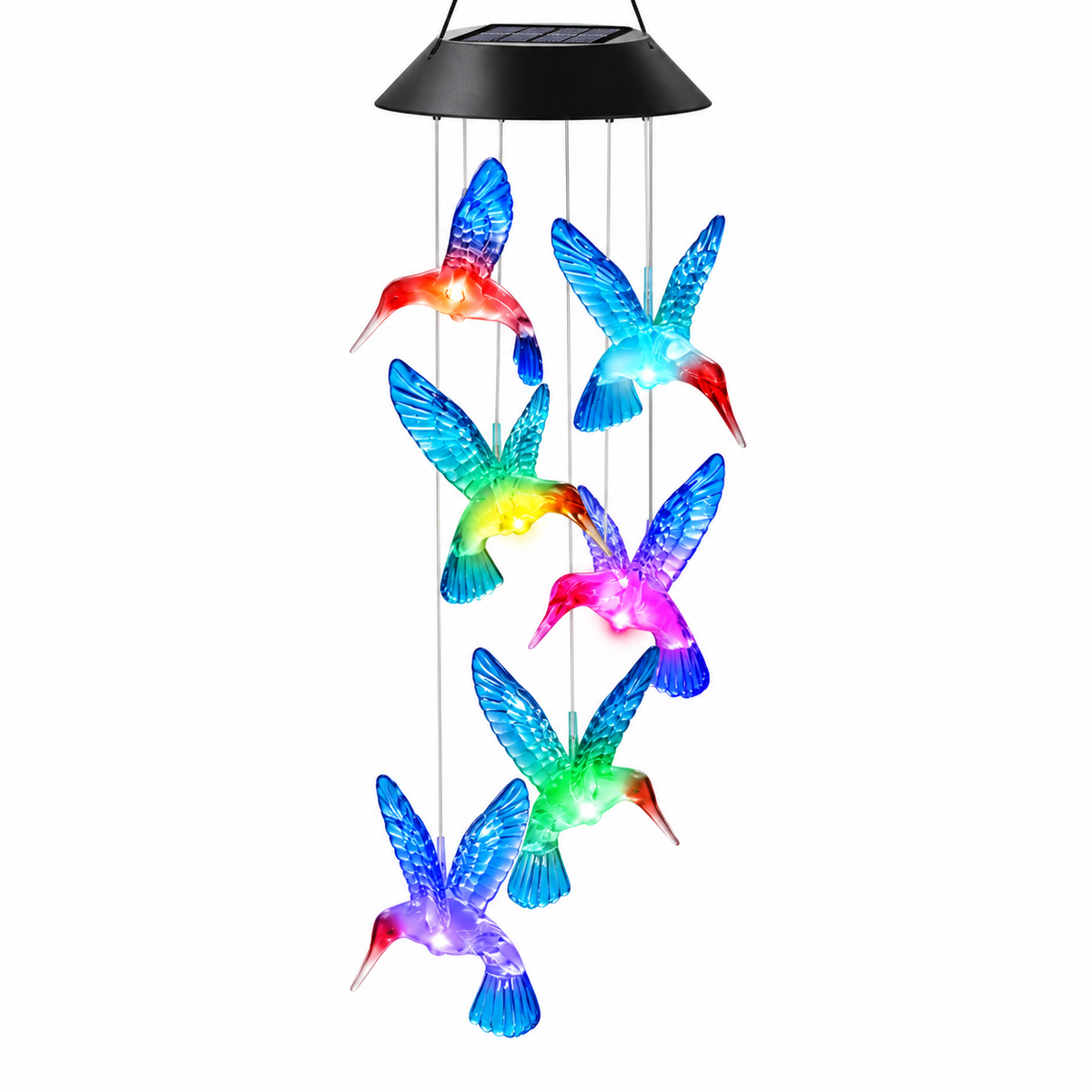 Luz LED Solar De Colores Con Campanilla De Viento En Forma De Colibrís
