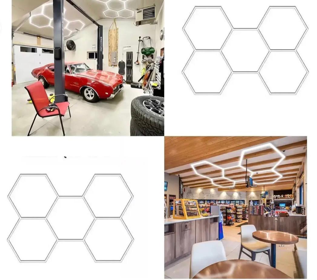 Lampara LED hexagonal de techo para talleres, gimnasios y barberias  192W 6500K