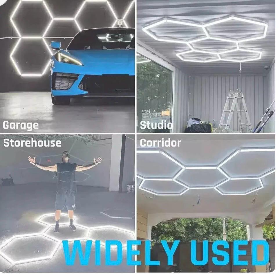 Lampara LED hexagonal de techo para talleres, gimnasios y barberias  192W 6500K