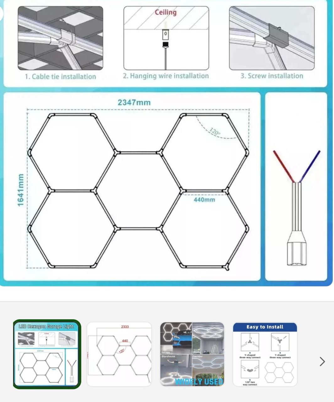 Lampara LED hexagonal de techo para talleres, gimnasios y barberias  192W 6500K