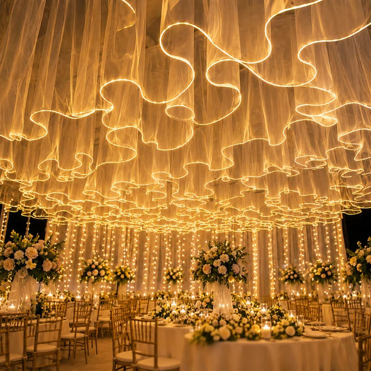 Cortina de Luces LED Tipo Telón 100×70 cm Luz Cálida para Bodas y Eventos