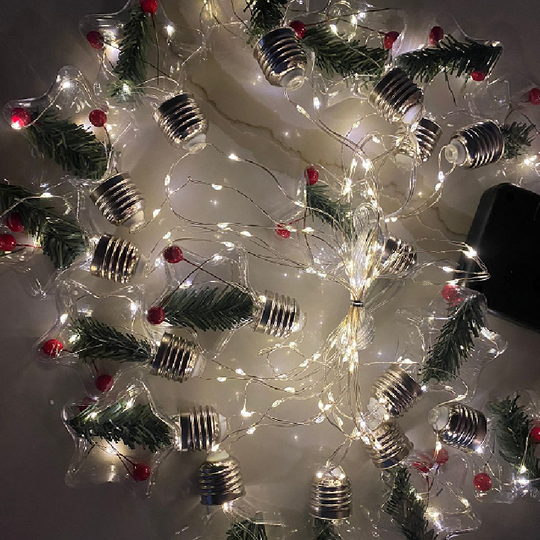 AMPOLLETA NAVIDEÑA LED CON CARGA SOLAR ESTILO GUIRNALDA ESTRELLA TRANSPARENTE