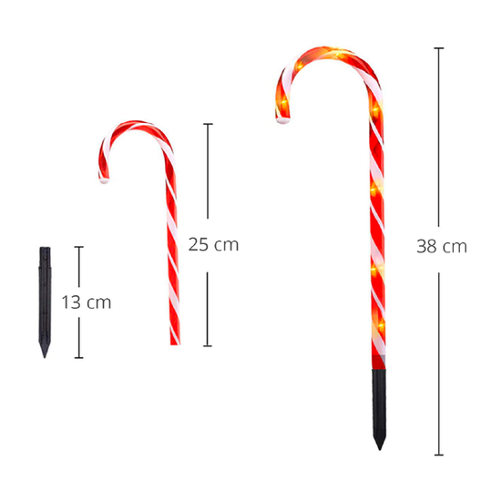 LUZ SOLAR NAVIDEÑA LED ESTILO BASTÓN DE CARAMELO 6 UNDS.