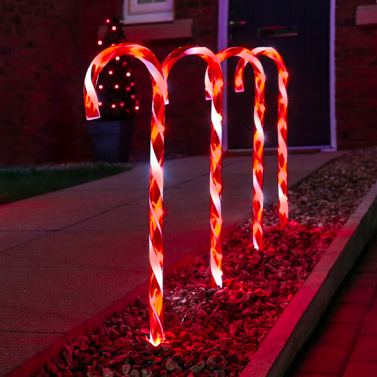 LUZ SOLAR NAVIDEÑA LED ESTILO BASTÓN DE CARAMELO 6 UNDS.