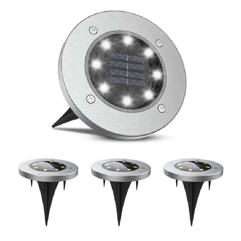 FOCO SOLAR 8 LED DE JARDÍN CON ESTACA LUZ CALIDA / FRIA ( PACK 4 UNDS )