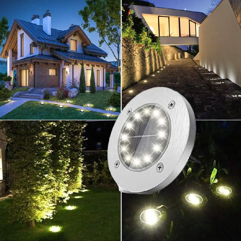 FOCO SOLAR 8 LED DE JARDÍN CON ESTACA LUZ CALIDA / FRIA ( PACK 4 UNDS )