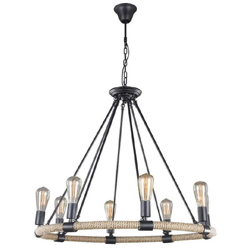 LÁMPARA COLGANTE CANDELABRO RÚSTICO CON CUERDA DE CÁÑAMO (CON AMPOLLETAS)