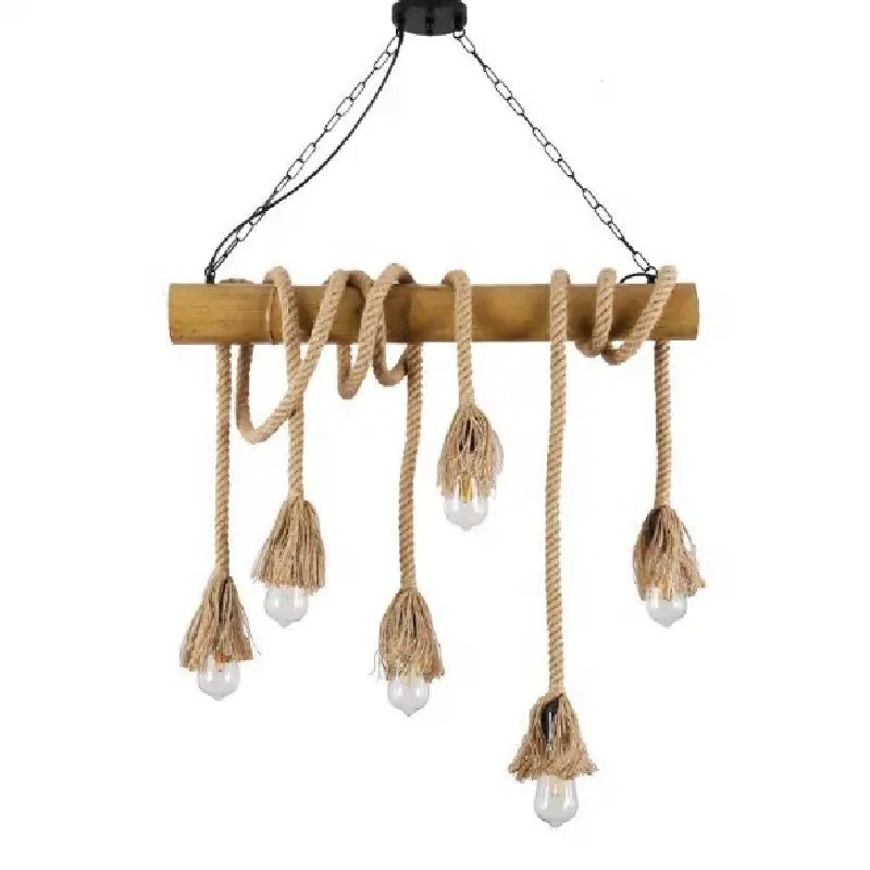 LÁMPARA COLGANTE PREMIUM BAMBÚ TEJIDO RÚSTICA (CON AMPOLLETAS)