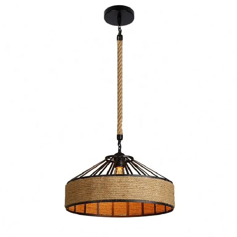 LÁMPARA COLGANTE ALUMINIO Y CÁÑAMO ESTILO VINTAGE (CON AMPOLLETAS)