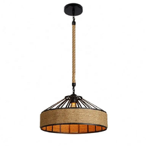 LÁMPARA COLGANTE ALUMINIO Y CÁÑAMO ESTILO VINTAGE (CON AMPOLLETAS)