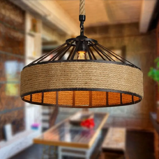 LÁMPARA COLGANTE ALUMINIO Y CÁÑAMO ESTILO VINTAGE (CON AMPOLLETAS)