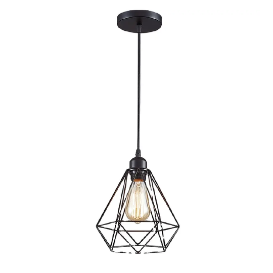 LÁMPARA COLGANTE ESTILO JAULA DIAMANTE DE HIERRO (CON AMPOLLETAS)