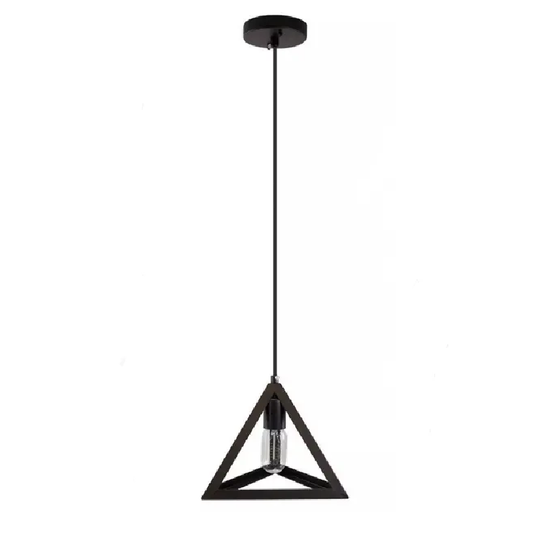 LÁMPARA COLGANTE ESTILO INDUSTRIAL TIPO TRIÁNGULO DE HIERRO (CON AMPOLLETAS)