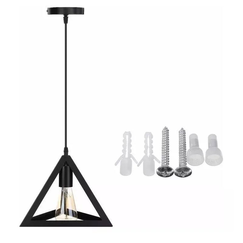 LÁMPARA COLGANTE ESTILO INDUSTRIAL TIPO TRIÁNGULO DE HIERRO (CON AMPOLLETAS)