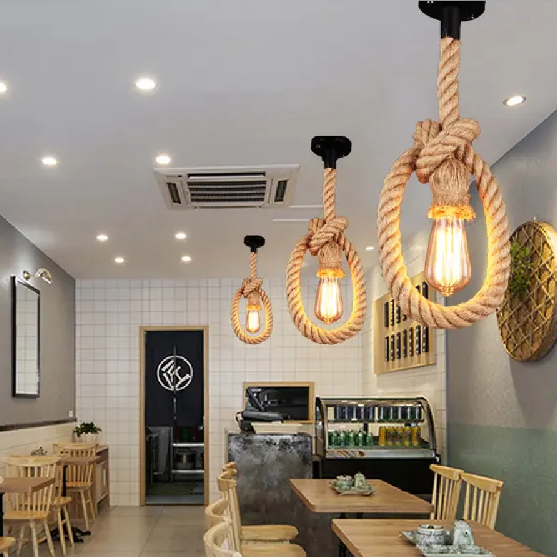 LÁMPARA COLGANTE RÚSTICA ESTILO SOGA SIMPLE (CON AMPOLLETAS)