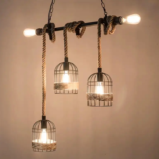 LÁMPARA COLGANTE RÚSTICA ESTILO JAULA (CON AMPOLLETAS)