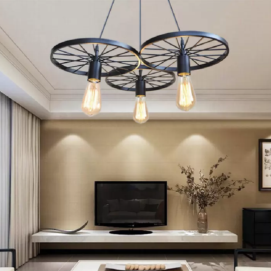 LÁMPARA COLGANTE RUEDAS ESTILO CANDELABRO (CON AMPOLLETAS)