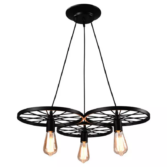 LÁMPARA COLGANTE RUEDAS ESTILO CANDELABRO (CON AMPOLLETAS)